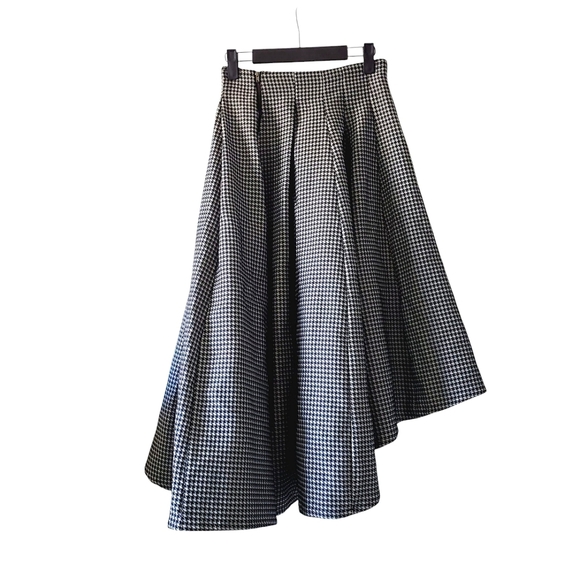Imperial Dresses & Skirts - Imperial Italy Structured Houndstooth Asymmetric Full A-Line Luxury Midi Skirt S